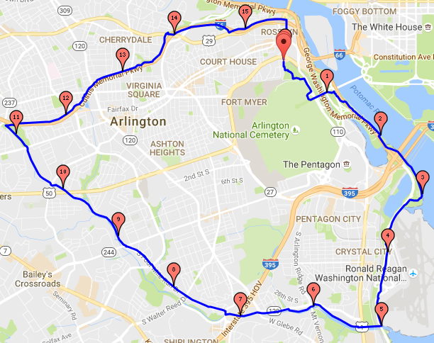 Arlington Triangle route map